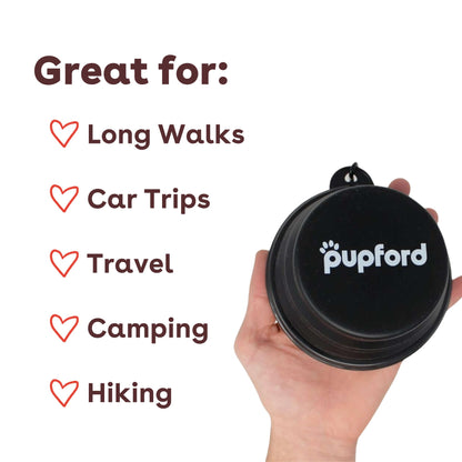 Pupford Collapsible Dog Bowl with Carabiner Clip, Portable, BPA-Free Travel Water and Food Bowl (1.5 Cup Capacity, Black)