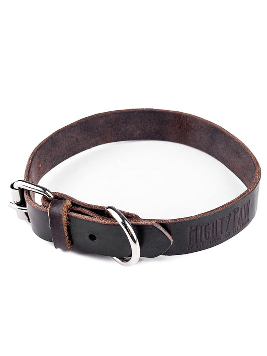 Mighty Paw Leather Dog Collar - Genuine Distressed Leather - Strong Metal Buckle - Ultimate Comfort - Modern Style for All Dogs Breeds - Comfort Puppy Collar - (Small - Brown)