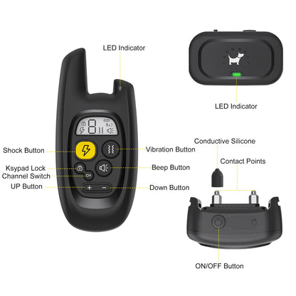 VIWIK Dog Shock Collar with Remote 1600FT, Dog Training Collar, Rechargeable Shock Collar for Large Medium Small Dogs, Electric Waterproof Bark Collar W/Beep, Vibration, Shock and Keypad Lock Black
