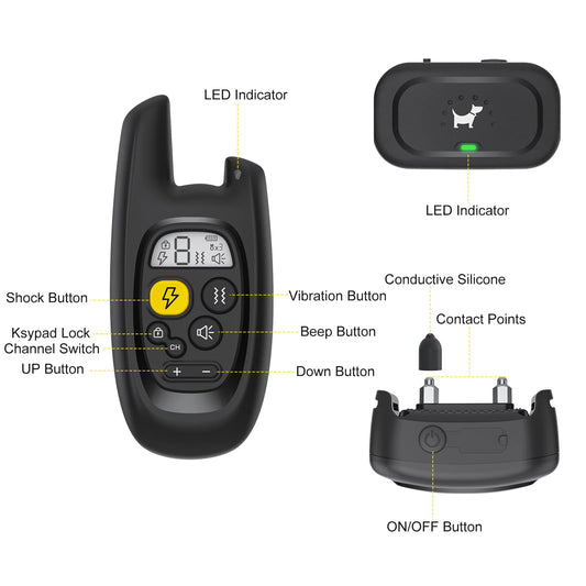 VIWIK Dog Shock Collar with Remote 1600FT, Dog Training Collar, Rechargeable Shock Collar for Large Medium Small Dogs, Electric Waterproof Bark Collar W/Beep, Vibration, Shock and Keypad Lock Black