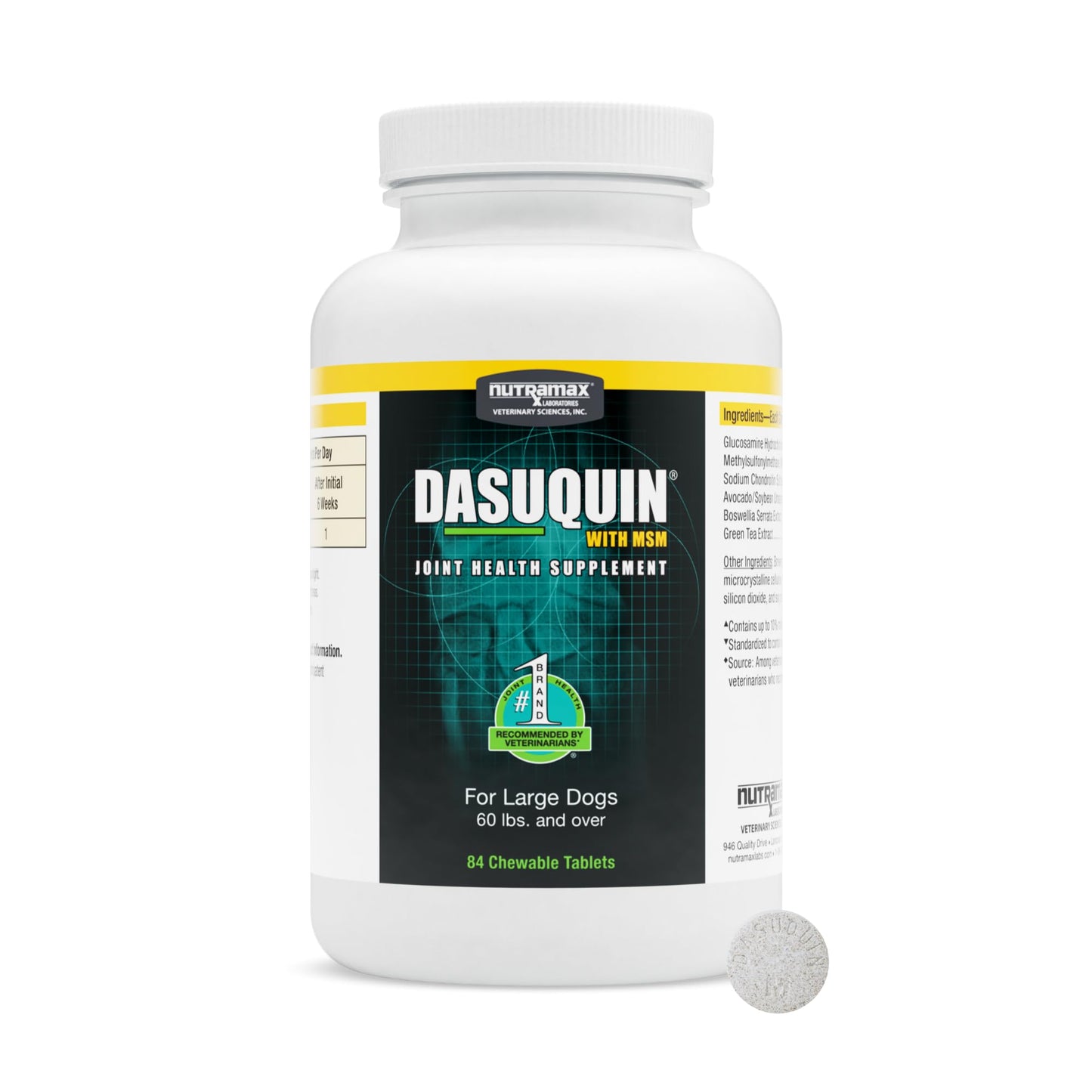 Nutramax Dasuquin with MSM Joint Health Supplement for Large Dogs - With Glucosamine, MSM, Chondroitin, ASU, Boswellia Serrata Extract, and Green Tea Extract, 84 Chewable Tablets