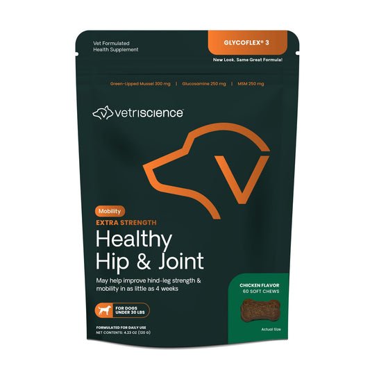VetriScience Glycoflex 3 Clinically Proven Hip and Joint Support Supplement for Small Dogs - Maximum Strength Dog Supplement with Glucosamine, MSM, Green Lipped Mussel & DMG - 60 Chews,Chicken Flavor