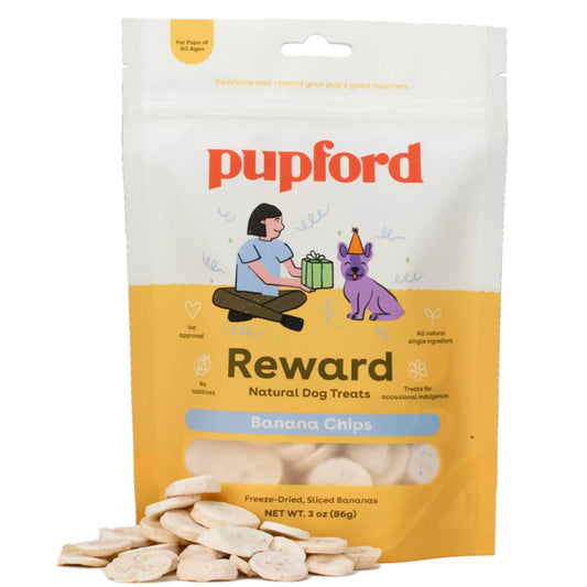Pupford Freeze Dried Banana Chip Puppy & Dog Treats, Natural, Healthy, Low-Calorie Reward for Small, Medium, and Large Breed Dogs (3 oz)