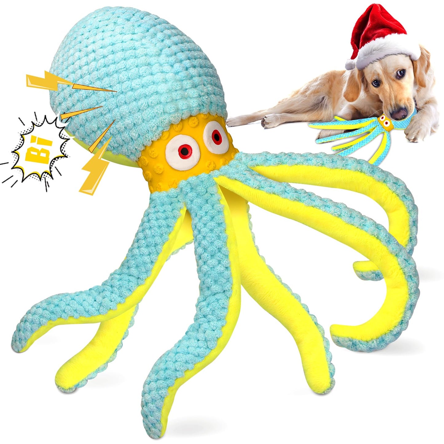 VIWIK Dog Toys for Chewers - Puppy Boredom and Stimulating Squeaky Octopus, Interactive for Smart Dogs, Soft Plush Chew