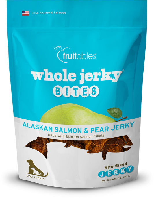 Fruitables Healthy Dog Treats – Whole Jerky Bites for Dogs – Alaskan Salmon & Pear Flavored – 5 Ounces