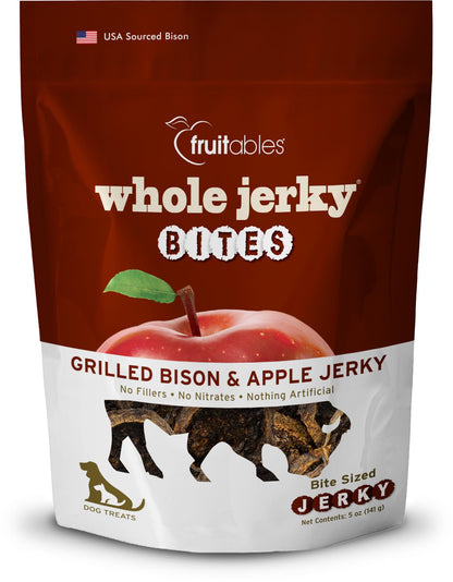 Fruitables Whole Jerky Bites for Dogs – Grilled Bison Grain-Free Dog Treats – Natural High Protein Chews with Real Meat – Limited Ingredient Recipe for Training or Reward – 5 oz Bag