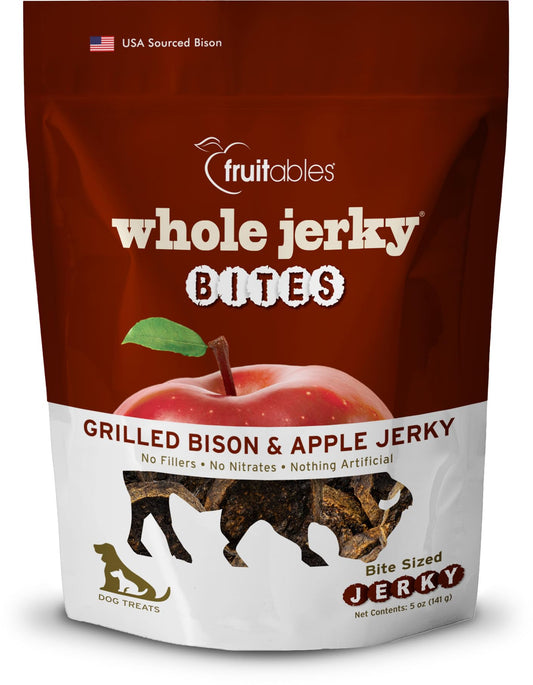 Fruitables Whole Jerky Bites for Dogs – Grilled Bison Grain-Free Dog Treats – Natural High Protein Chews with Real Meat – Limited Ingredient Recipe for Training or Reward – 5 oz Bag