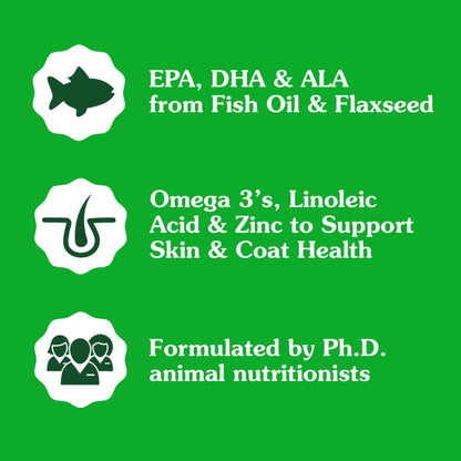 Greenies Supplements Dog Skin and Coat Supplements with Fish Oil & Omega 3 Fatty Acids, Chicken Flavor, 7.37 oz. 40-Count
