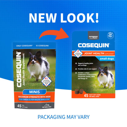 Nutramax Cosequin for Small Dogs, Joint Health Supplement, Contains Glucosamines, Chondroitin, MSM and Omega-3s, Supports Joint and Skin and Coat Health, Soft Chews, 45 Count