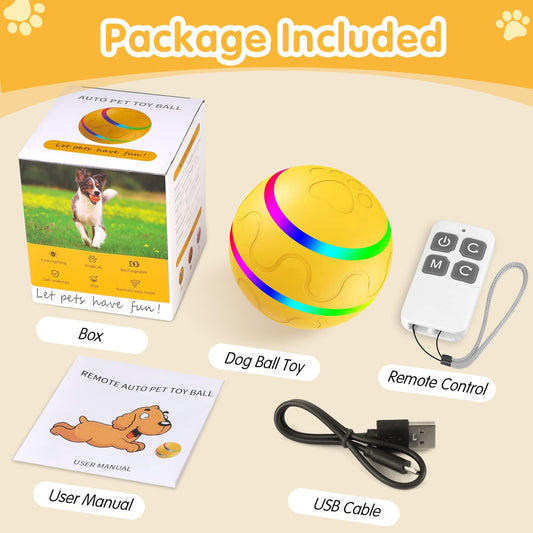 VIWIK Interactive Dog Toys with Remote Control and LED Flash Light,【2023 Newest】 Motion Activated Rolling Ball Toys for Dogs, USB Rechargeable Dog Balls Toy for Puppy, Small, Medium Dogs/Cats