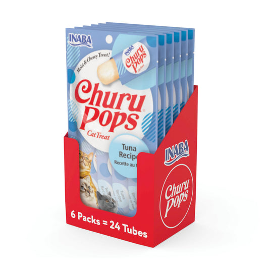 INABA Churu Pops, Grain-Free, Soft, Moist and Chewy Jelly Cat Treats with Vitamin E, 0.54 Ounces Each, 24 Tubes (4 per Pack), Tuna Recipe