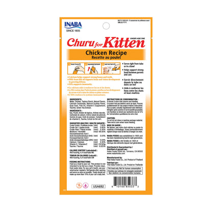 INABA Churu for Kittens, Grain-Free Creamy, Purée Lickable Cat Treats with DHA, EPA, Vitamin E & Taurine, 0.5 Ounces Each, 24 Tubes (4 per Pack), Chicken Recipe