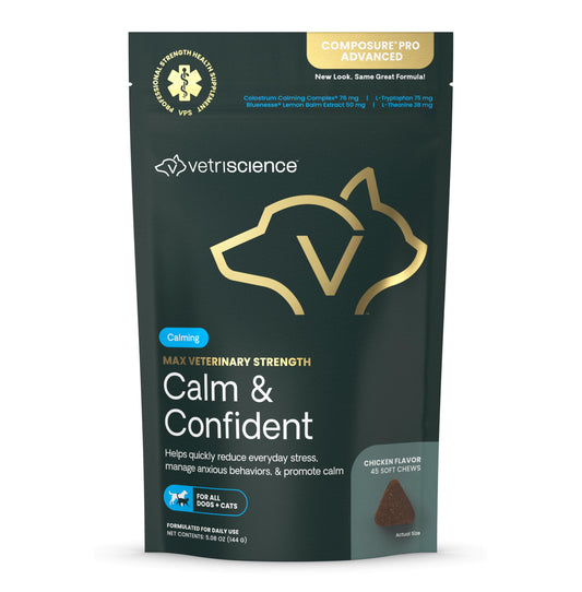 VetriScience Composure Pro Advanced - Advanced Calming Supplement for Dogs & Cats - Calming Aid Soft Chews - Chewable Calming Supplement - Advanced Calming Bite Formula - 45 Chews