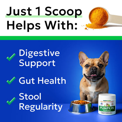 BARK&SPARK Pumpkin Powder for Dogs - 8oz Powdered Fiber Supplement and Stool Softener - Treat Diarrhea, Constipation, Upset Stomach, Food Sensitivity - Improve Digestion - Made in USA