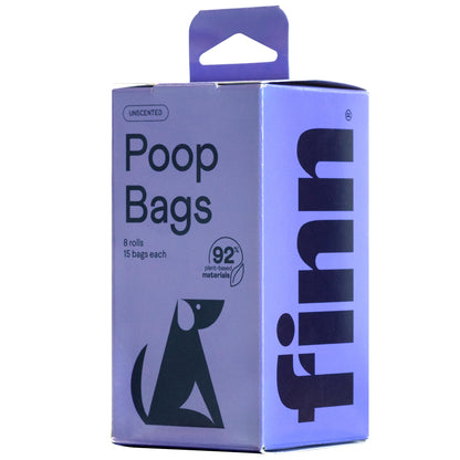 Finn 92% Biobased Poop Bags | USDA-Certified BioPreferred Product | Made from 92% Plant-Based Materials / 8% PE | Unscented Dog Waste Bags, Set of 120