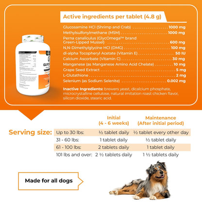 VetriScience Glycoflex 3 Clinically Proven Hip and Joint Supplement for Dogs - Maximum Strength Dog Supplement with Glucosamine, MSM, Green Lipped Mussel & DMG - 120 Chewable Tablets, Chicken Flavor