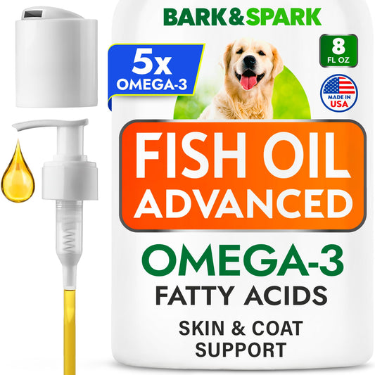 Bark&Spark Fish Oil for Dogs & Cats - Natural Omega-3 - Skin & Coat Support - Liquid Food Supplement for Pets - Natural EPA + DHA Fatty Acids for Joint Function, Immune & Heart Health 8oz