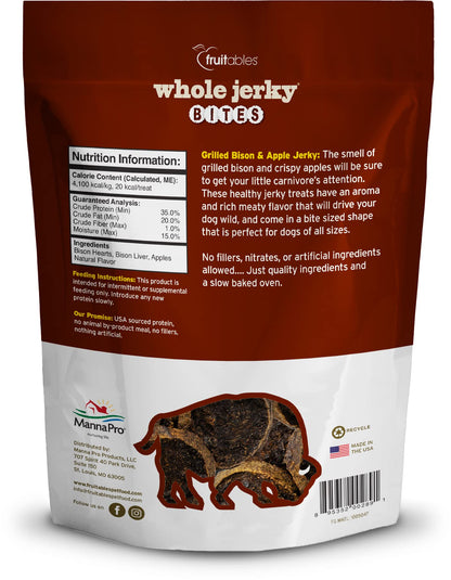 Fruitables Whole Jerky Bites for Dogs – Grilled Bison Grain-Free Dog Treats – Natural High Protein Chews with Real Meat – Limited Ingredient Recipe for Training or Reward – 5 oz Bag