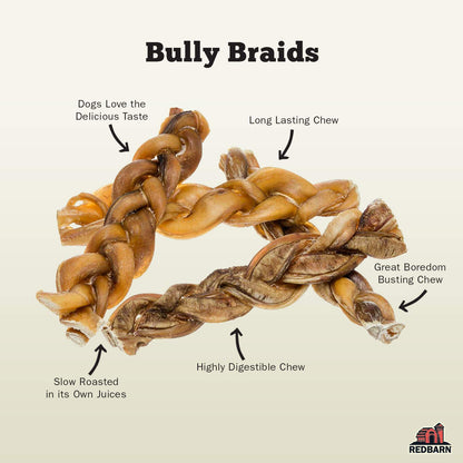 Redbarn Pet Products All-Natural 12" Braided Bully Sticks for Dogs - Premium Grain-Free & Rawhide-Free Single Ingredient Long Lasting Low Odor Dental Treat for Chewers - 2 Count