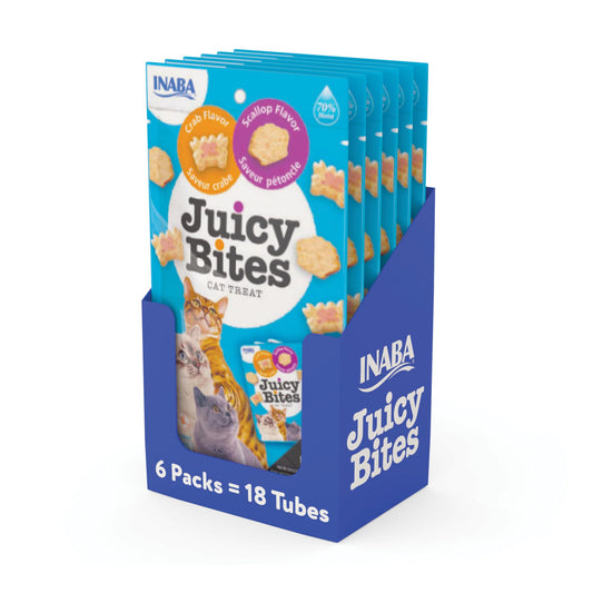 INABA Juicy Bites Grain-Free, Soft, Moist, Chewy Cat Treats with Vitamin E and Green Tea Extract, 0.4 Ounces per Pouch, 18 Pouches (3 per Bag), Scallop and Crab