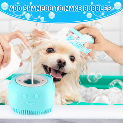 VIWIK Dog Bath Brush, Blue - Complete Pet Grooming Kit Includes 3 Versatile Brushes for Bathing, Hair Removal, Massage, Safe and Sturdy with Food-Grade Silicone, Effortlessly Clean Your Dog