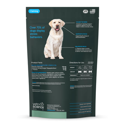 VetriScience Calm & Confident Chews, Composure Clinically Tested Calming and Anxiety Supplement for Dogs, Reduce Stress and Fear, Ideal for Thunderstorms, Fireworks and Travel, Bacon, 120 Count