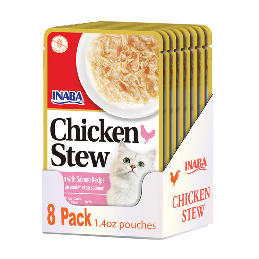 Inaba Chicken Stew Side Dish/Complement/Dry Cat Food Topper/Treat for Cats with Vitamin E, Eight 1.4 Ounce Pouches