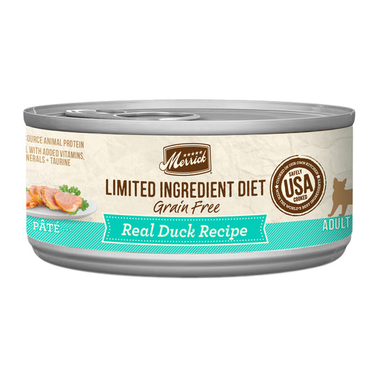 Merrick Limited Ingredient Diet Premium Grain Free And Natural Canned Pate Wet Cat Food, Duck Recipe - (Pack of 24) 5 oz. Cans