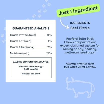 Pupford Thick Bully Sticks for Dogs & Puppies, Smoked for Improved Smell, Natural, Long-Lasting, Single Ingredient Chews for Medium & Large Breeds (12", 4 Count)