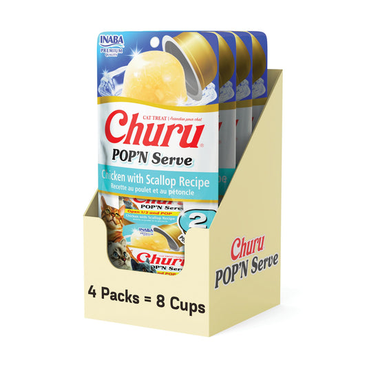 INABA Churu Pop'N Serve Jelly Cat Treat with Vitamin E & Taurine, 1.2 Ounce Cup, 8 Cups, Chicken with Scallop Recipe