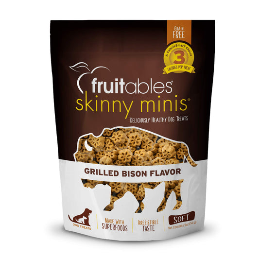 Fruitables Skinny Mini Dog Treats – Healthy Treats for Dogs – Low Calorie Training Treats – Free of Wheat, Corn and Soy – Grilled Bison – USA Made – 5 Ounces