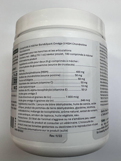 Bark&Spark Glucosamine Chondroitin Dog Hip & Joint Supplement - Joint Pain Relief - Hip & Joint Chews - Joint Support Large Small Breed - Senior Doggie Vitamin Pill Joint Health (180 Treats - Chicken)