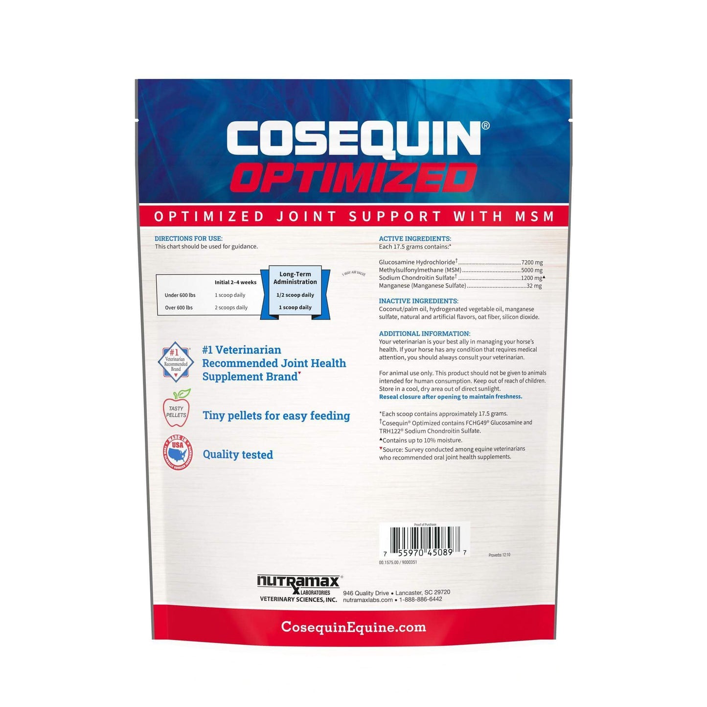 Nutramax Cosequin Optimized Pellets with MSM Joint Health Supplement for Horses - with Glucosamine and Chondroitin, 1400 Grams