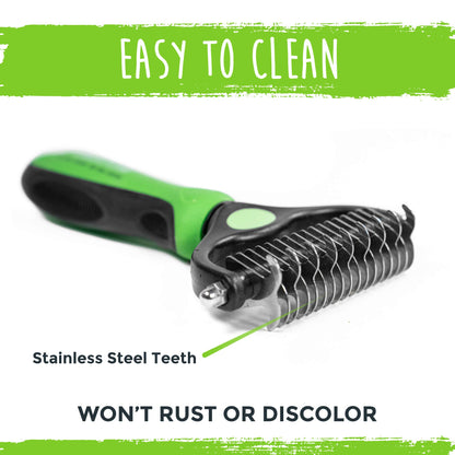 Mighty Paw Dog Grooming Brush - 2-In-1 Dual Sided Comb - Round Tip For Maximum Coat Penetration - Stainless Steel Teeth That Won't Rust Or Discolor - Built-In Thumb Rest For The Control When You Need