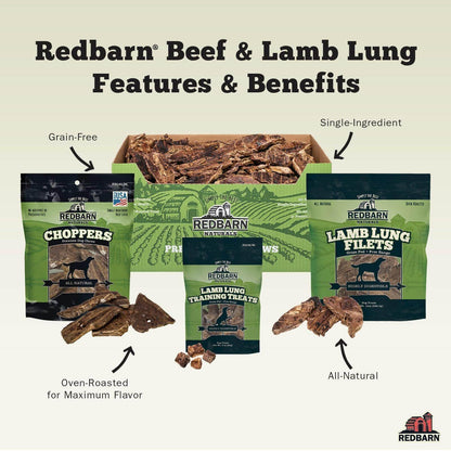 Redbarn Pet Products All-Natural Lamb Lung Filets for Dogs - Premium Grain-Free Single Ingredient Dental Treats - Made in USA with No Artificial Ingredients - 10 oz Bag