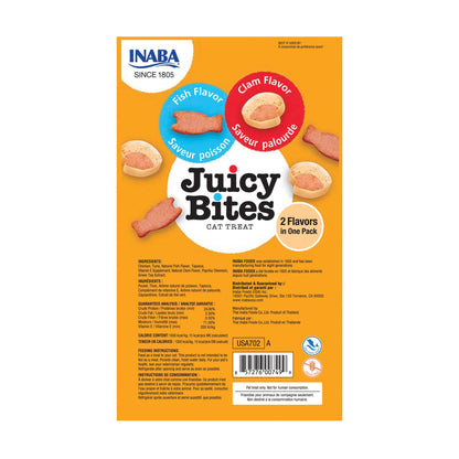 INABA Juicy Bites, Moist & Chewy Cat Treats with Vitamin E and Green Tea Extract, 0.4 Ounces per Pouch, 18 Pouches (3 per Bag), Fish and Clam