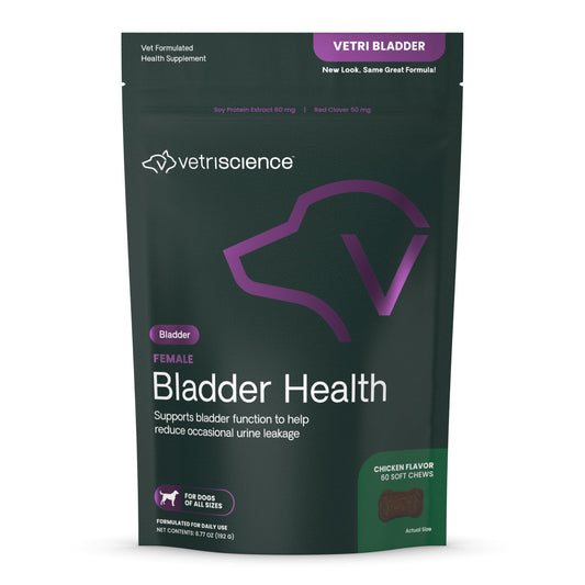 VETRISCIENCE Bladder Health Chews, Vetri Bladder Supplement for Dogs, Incontinence Support, Reduce Urine Leakage and Overactive Bladder, Soy Protein and Red Clover, Chicken, 60 Count