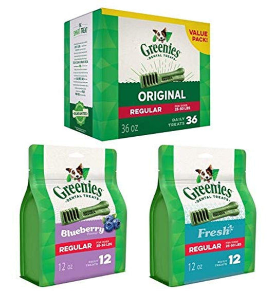 Greenies Regular Dental Dog Treats, Flavor Variety Pack (60 Treats)
