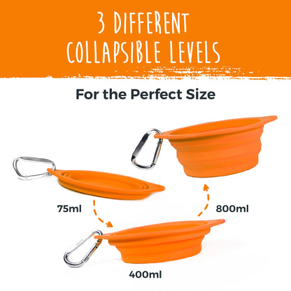 Mighty Paw Collapsible Travel Dog Bowl Set - Silicone Food and Water Bowls - Bonus Carabiner Clip - Ideal Hiking - Camping - Walking - Lightweight - Leak-Proof Dog Set - Orange - 2 Pack (27 oz)