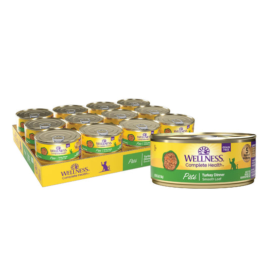 Wellness Complete Health Pate Adult Wet Cat Food, Natural, Protein-Rich, Grain Free, 5.5 Ounce, 24 Pack, (Turkey)