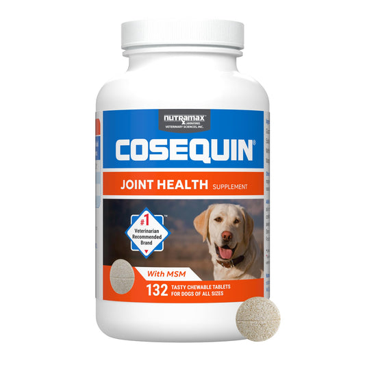 Nutramax Laboratories Cosequin Maximum Strength Joint Health Supplement for Dogs - With Glucosamine, Chondroitin, and MSM, 132 Chewable Tablets