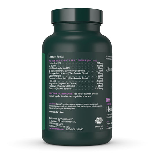 VetriScience Omega Healthy Heart Easy-Open Capsules, Cardio Strength Taurine and Omega-3 Supplement for Dogs & Cats, Heart Support Supplement, 90 Count