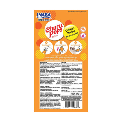 INABA Churu Pops, Grain-Free, Soft, Moist and Chewy Jelly Cat Treats with Vitamin E, 0.54 Ounces Each, 24 Tubes (4 per Pack), Chicken Recipe