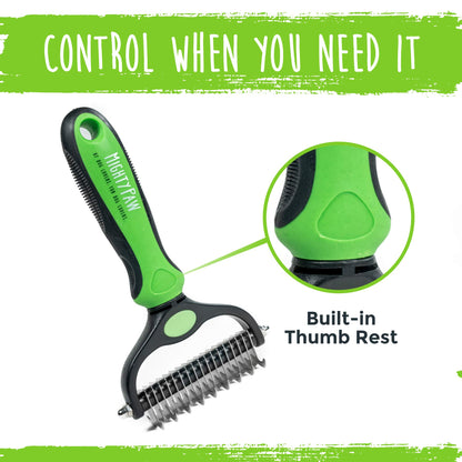 Mighty Paw Dog Grooming Brush - 2-In-1 Dual Sided Comb - Round Tip For Maximum Coat Penetration - Stainless Steel Teeth That Won't Rust Or Discolor - Built-In Thumb Rest For The Control When You Need