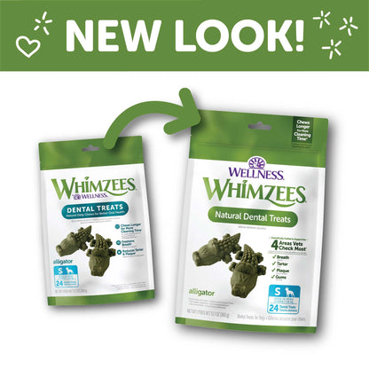 Wellness WHIMZEES Alligator Dog Dental Treats, Natural Chews, Small Size, (24 Count)