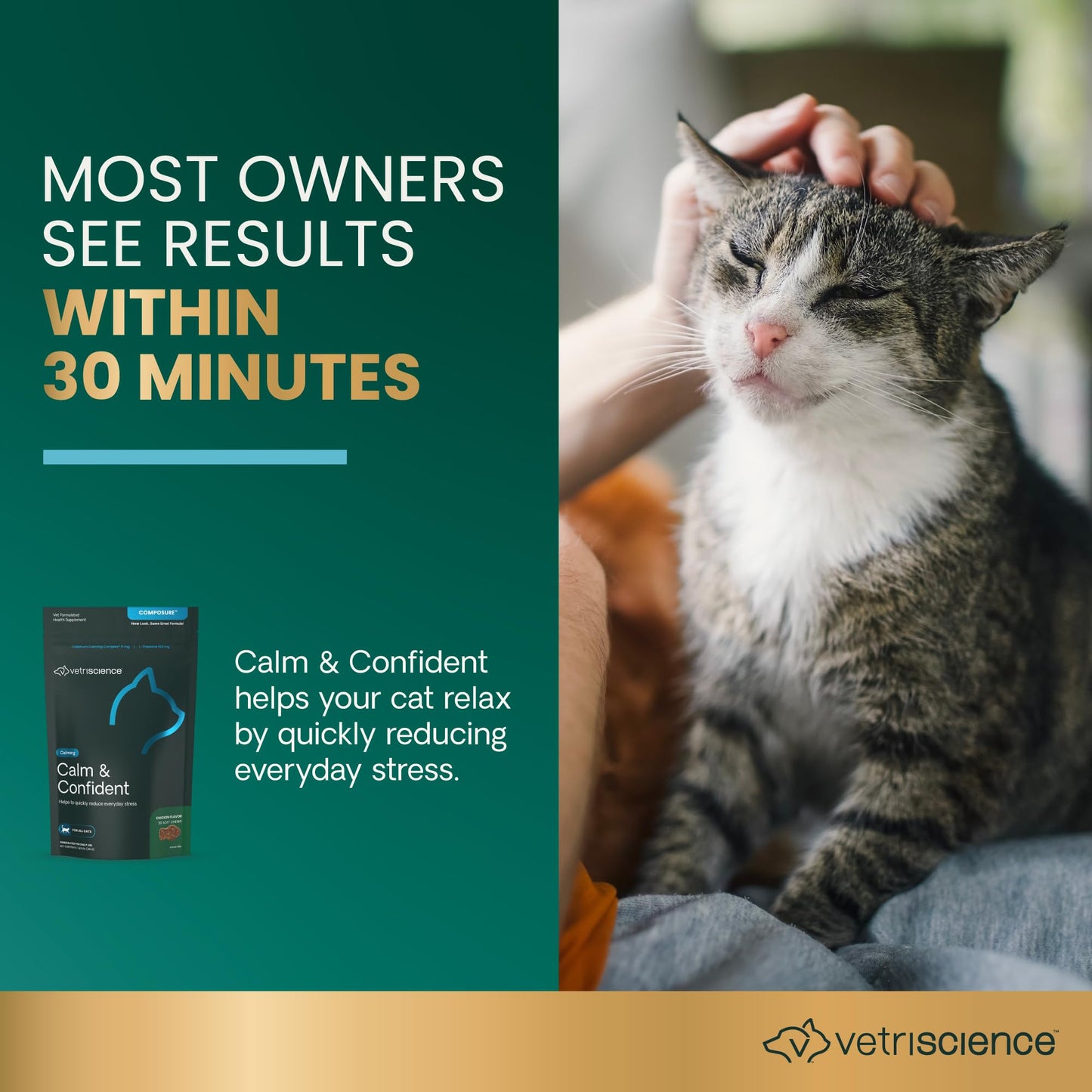 VetriScience Composure, Calming Formula for Cats, 30 Bite-Sized Chews