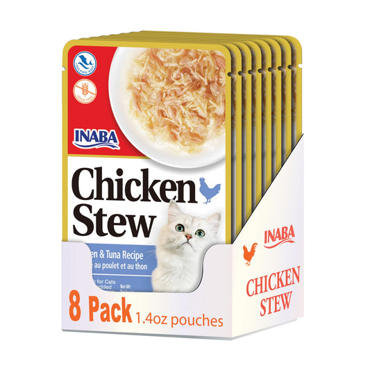 Inaba Chicken Stew Side Dish/Complement/Dry Cat Food Topper/Treat for Cats with Vitamin E, Eight 1.4 Ounce Pouches