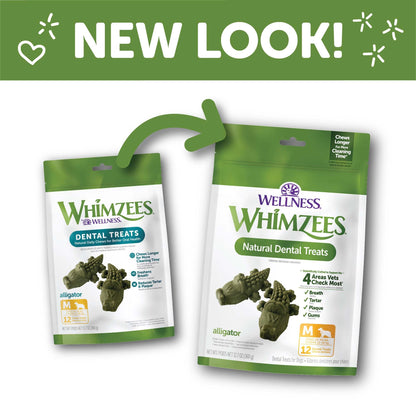 Whimzees Wellness Alligator Dog Dental Treats, Natural Chews, Medium Size, (12 Count)