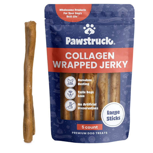 Pawstruck 2-in-1 Collagen Wrapped Jerky Natural Treats for Dogs - 5 Large Sticks - Limited Ingredient Grain Free Long Lasting for Small, Medium, and Large Dogs