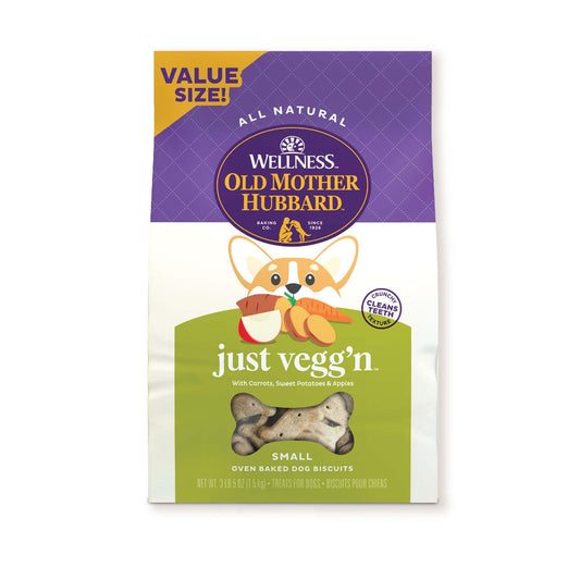 Old Mother Hubbard Wellness Just Vegg'n Dog Biscuits, Natural, Training Treats, Sweat Potato, Oats, Apples & Carrots Flavor, Small Size, (3.3 Pound Bag)